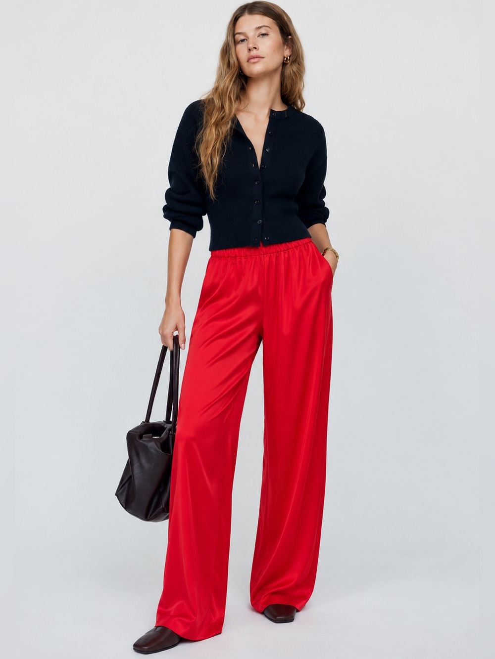 NWT Gianni Bini Mirabel Red Satin Wide Leg Pants Holiday Party Sz XL
